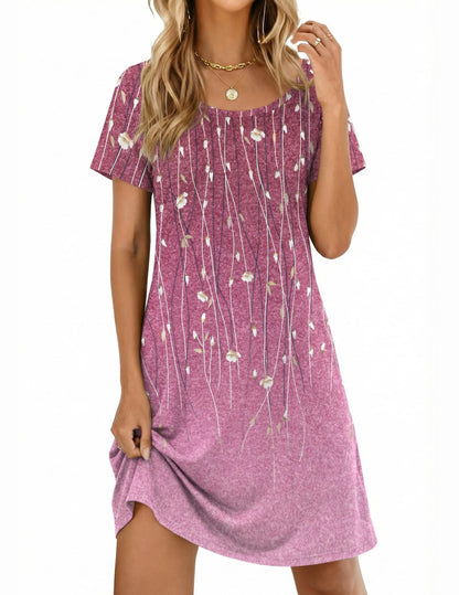 Ekouaer Nightgowns for Women Short Sleeve Night Dress Printed Sleepwear