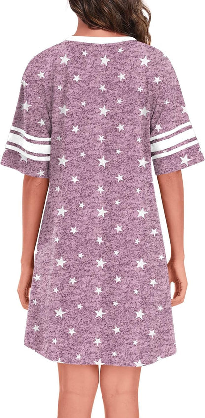 REGAI Women's Nightgowns Short Sleeve Soft Sleepshirt