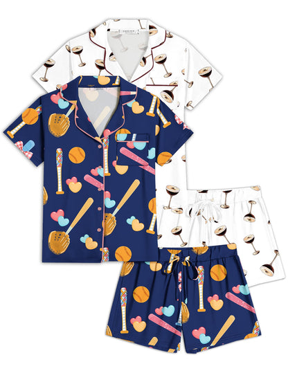 Ekouaer Womens Pajamas Set 2 Pack Button Down Summer Short Sleeve Pjs S-XXL