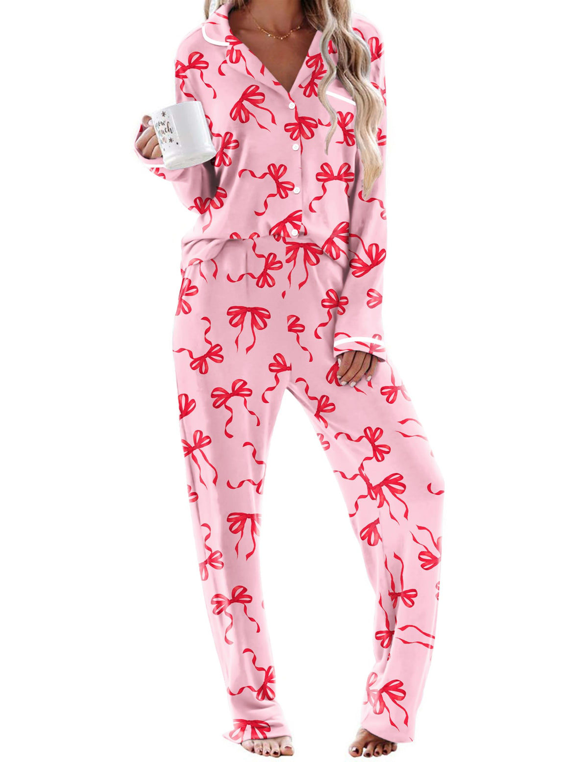 Ekouaer Womens Pajama Sets Long Sleeve Button Down 2 Piece Lounge Set
