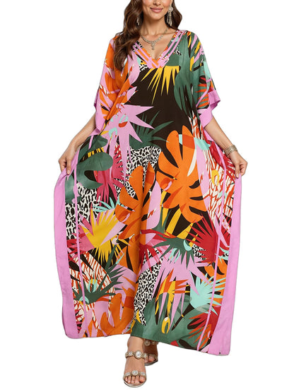 NFVNKJ Plus Size Mumu Dresses for Women - Boho Batwing Sleeve Caftan with Side Slits, Long Moo Moo Nightgown & Beach Cover Up