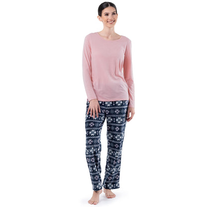 Fruit of the Loom Women's Sueded Jersey Crew Top and Fleece Pant Sleep Set