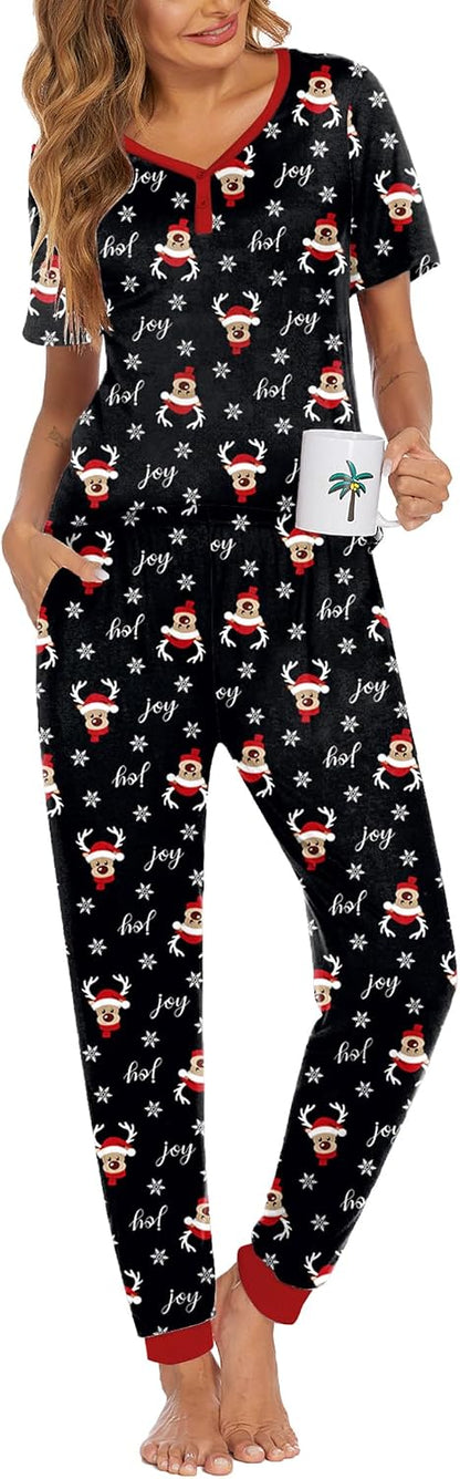 Ekouaer Pajamas for Women Set 2 Piece Short Sleeve Fall Pjs with Pockets