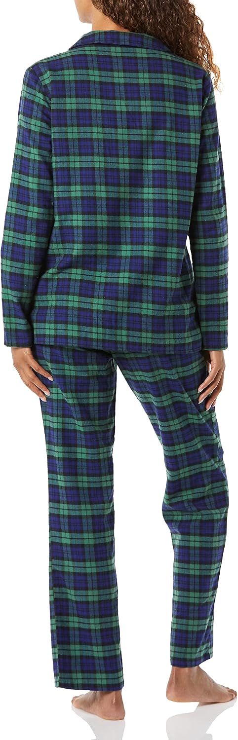 Amazon Essentials Women's Flannel Long-Sleeve Button Front Shirt and Pant Pajama Set