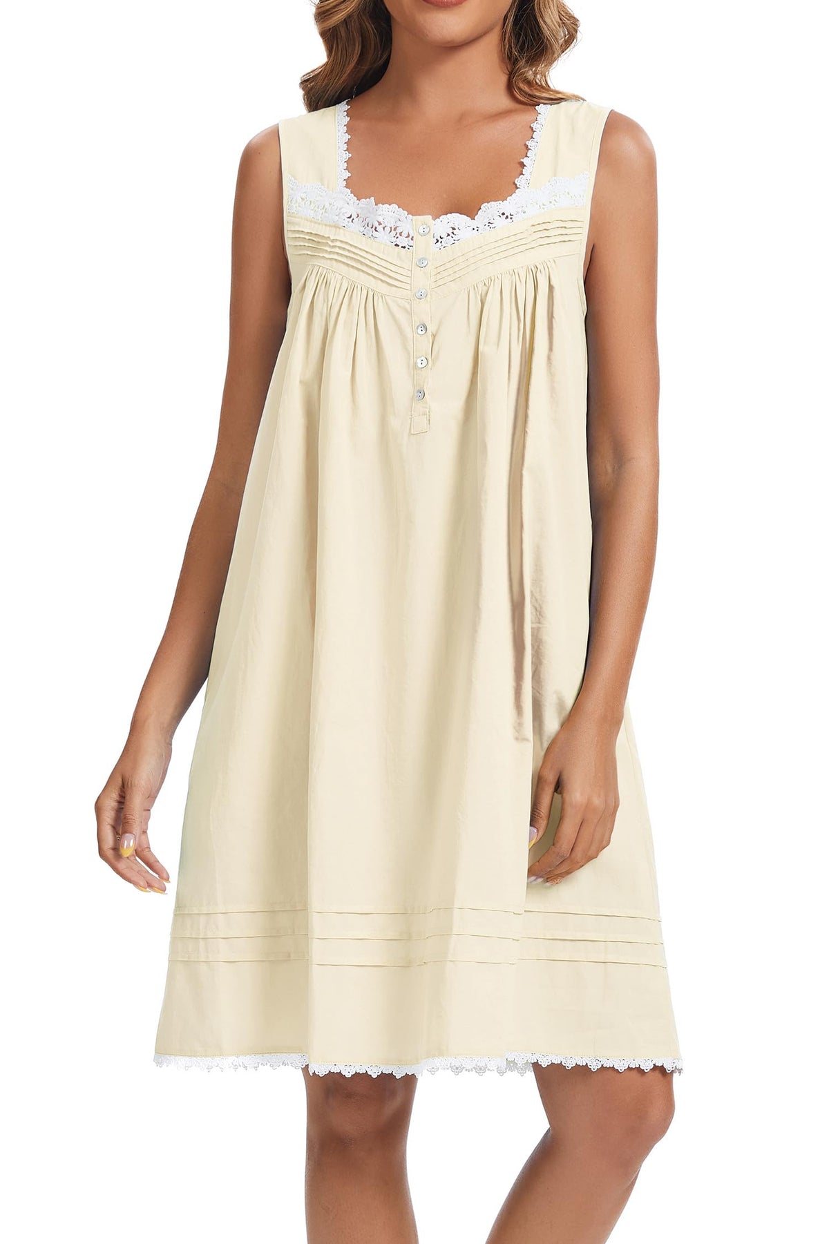 AVIIER 100% Cotton Nightgowns for Women Sleeveless Night Gown with Pockets