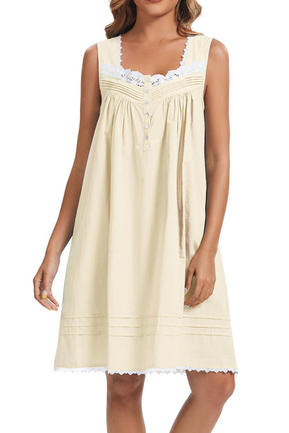 AVIIER 100% Cotton Nightgowns for Women Sleeveless Night Gown with Pockets