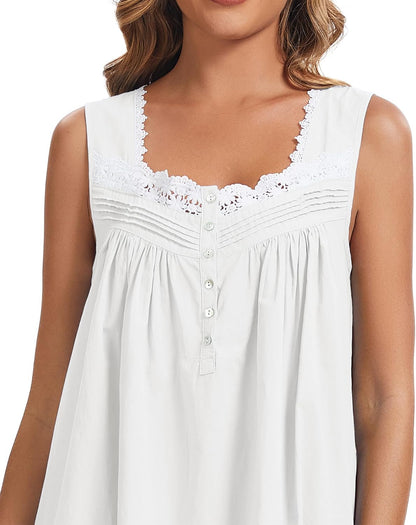 AVIIER 100% Cotton Nightgowns for Women Sleeveless Night Gown with Pockets