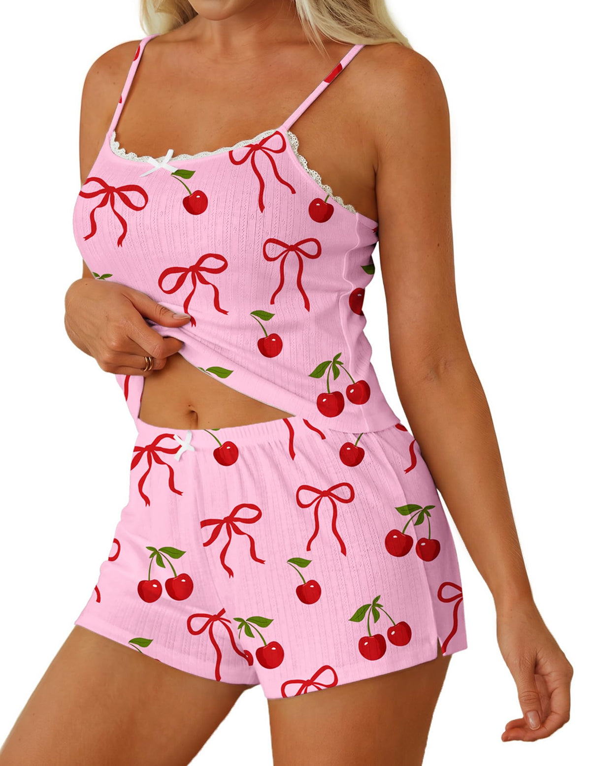 Ekouaer Women Pajama Sets 2 Piece Cami Sleepwear Lace Sexy Lingerie Cute Pj