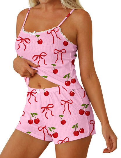 Ekouaer Women Pajama Sets 2 Piece Cami Sleepwear Lace Sexy Lingerie Cute Pj