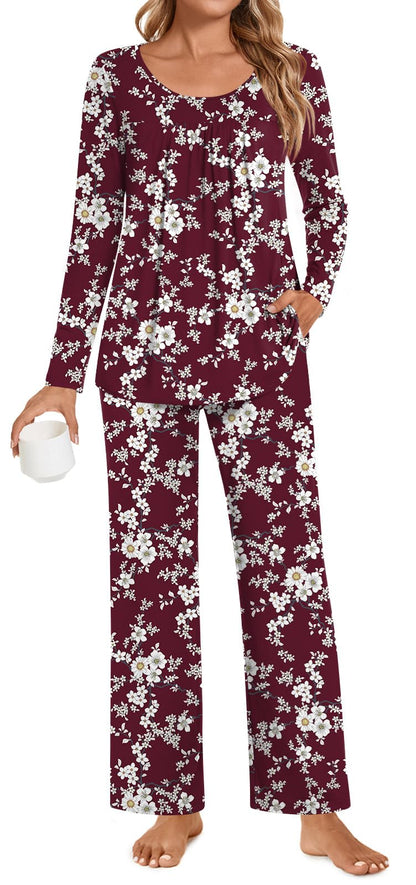POPYOUNG Womens Pajama Set 2 Pieces Fall Pjs Comfy Sleepwear with Pockets