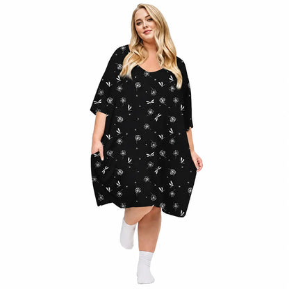 KFUBUO Plus Size Nightgown for Women V-Neck Sleep  Dress Pjs Lounge Short Sleeves Sleepwear With Pocket Fit S-5XL Pajamas Elastic Loungewear Breathable Fabric