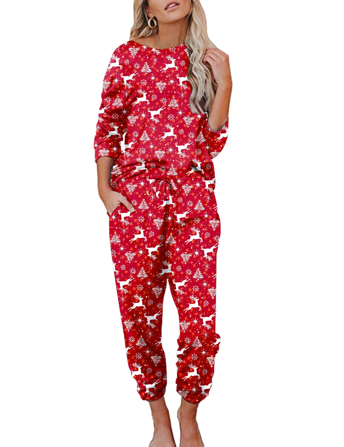 Ekouaer Womens Pajamas Set Long Sleeve Loungewear Soft Joggers with Pockets