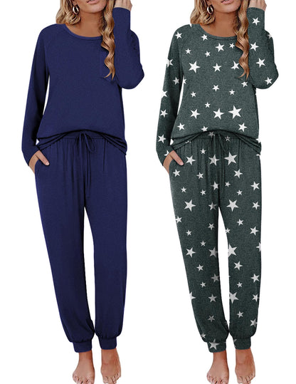 Ekouaer 2 Pack Womens Pajama Sets Long Sleeve Pjs Soft Comfy Lounge Set