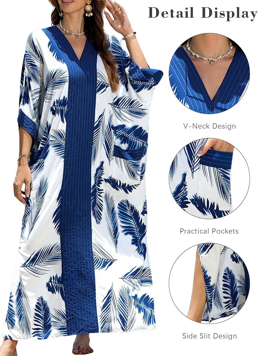 cthseie Women's Kaftan Dress Plus Size V-Neck Pocket Lightweight Swimwear Coverups Moomoo Nightgown Beach Loungewear
