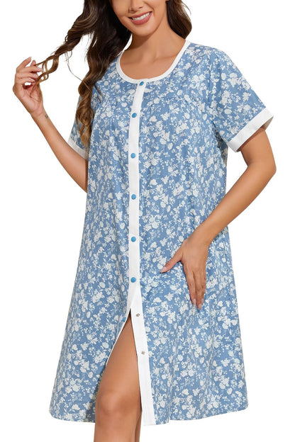YOZLY House Dress for Women Short Sleeve House Coats Dusters Robe Moomoo nightgowns with Pockets