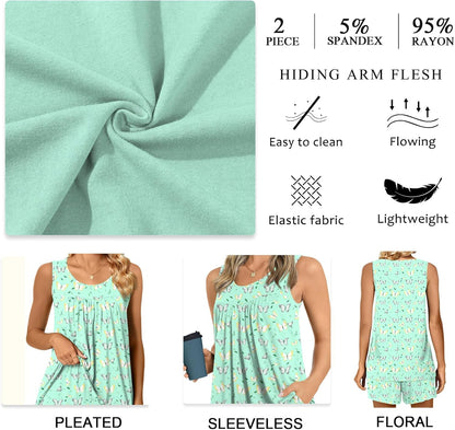 POPYOUNG Pajama Set for Women Summer 2 Piece Lounge Shorts Sets Sleepwear