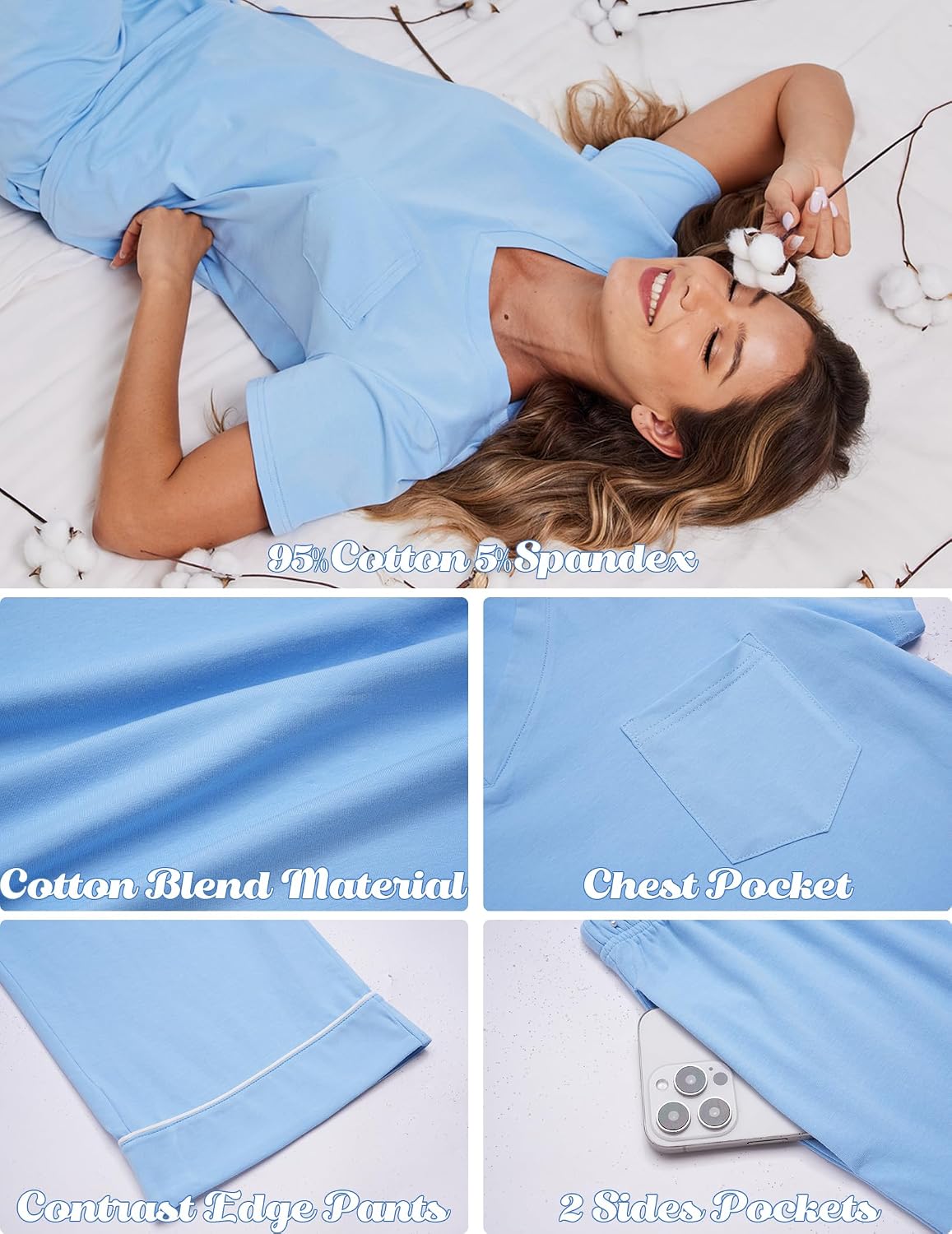 Ekouaer Cotton Pajamas for Women Set Short Sleeve Top and Capri Pants