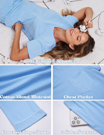 Ekouaer Cotton Pajamas for Women Set Short Sleeve Top and Capri Pants