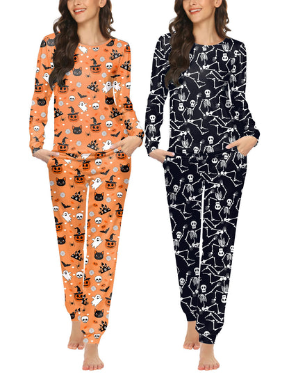 Ekouaer 2 Pack Pajama Sets for Women,Long Sleeve Top Jogger Pant Loungewear