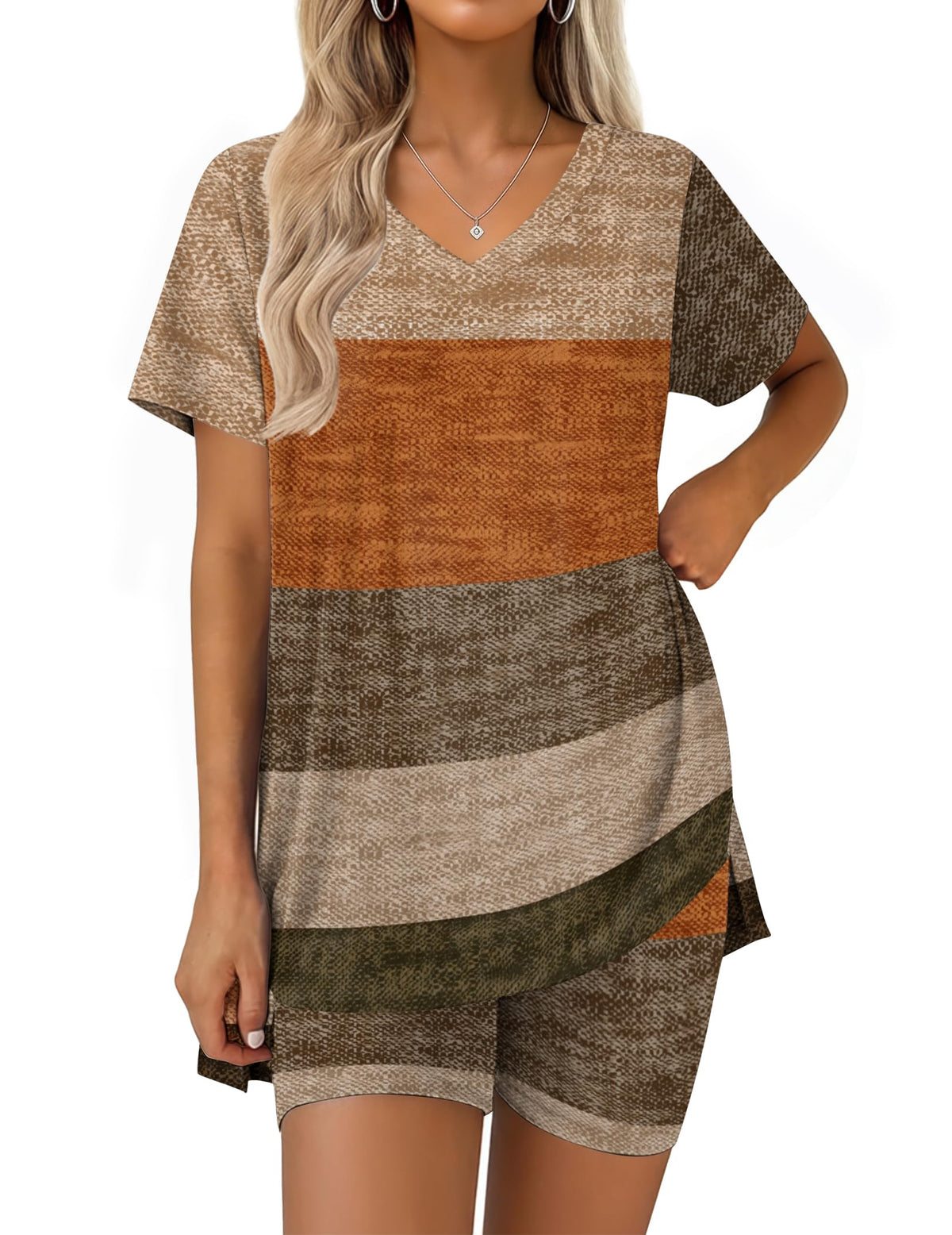 Ekouaer Pajamas for Womens Set 2 Piece Short Sleeve Matching Pj Shorts Sets