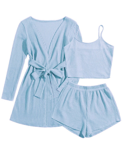 Ekouaer Pajamas for Women Set 3 Piece Soft Waffle Knit Loungewear Outfit