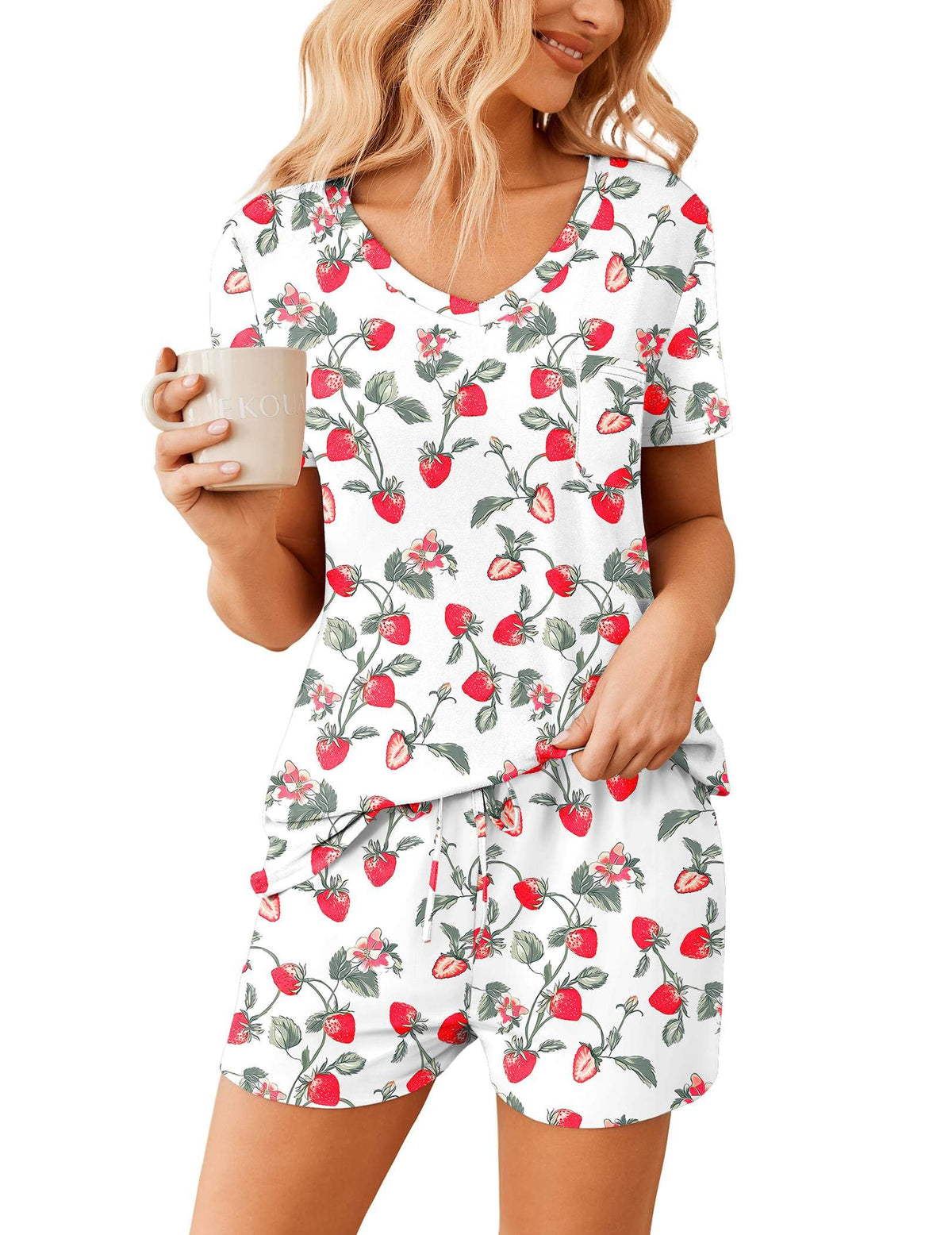 Ekouaer Womens Pajama Sets Shorts Soft 2 Piece Lounge Set with Chest Pocket