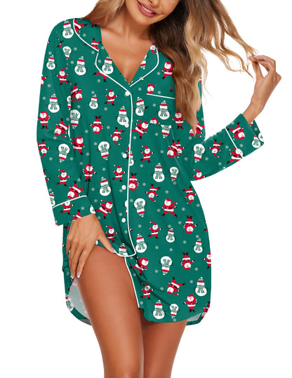 Ekouaer Nightgowns for Women Long Sleeve Night Gown Button Pajama Dress