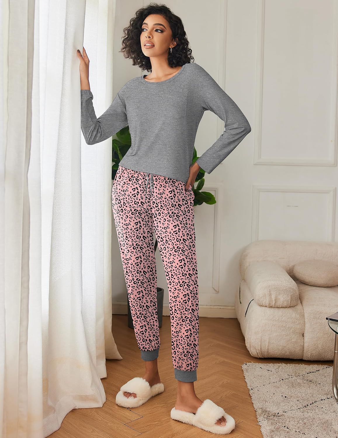 Ekouaer 2 Pack Womens Pajama Sets Long Sleeve Pjs Soft Comfy Lounge Set