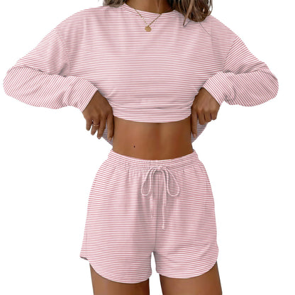 Ekouaer Womens Pajama Sets Long Sleeve Top and Shorts Lounge Set Sleepwear