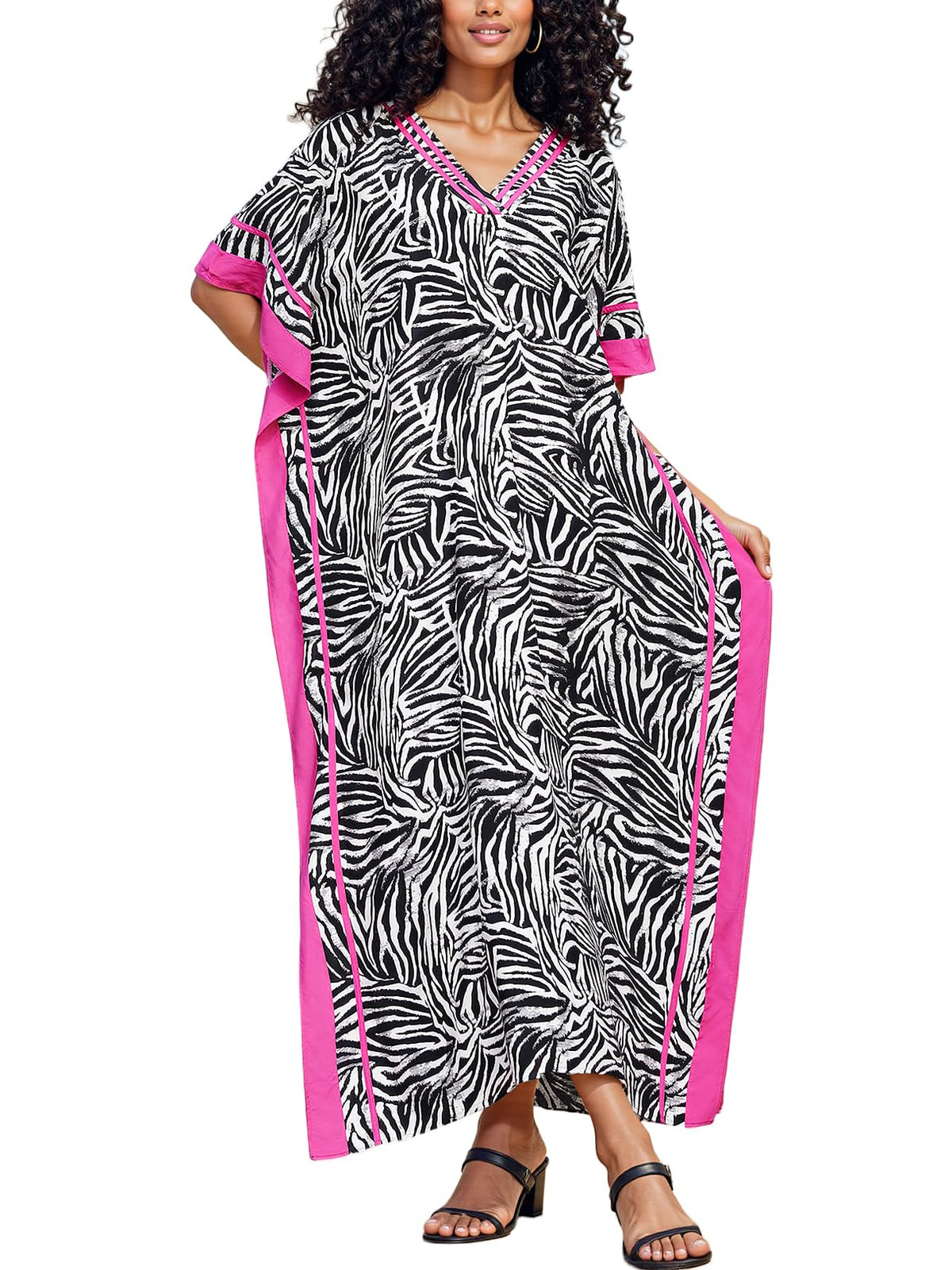 NFVNKJ Plus Size Mumu Dresses for Women - Boho Batwing Sleeve Caftan with Side Slits, Long Moo Moo Nightgown & Beach Cover Up