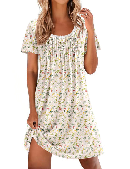 Ekouaer Nightgowns for Women Pleated Sleep Shirts Short Sleeve Night Shirts