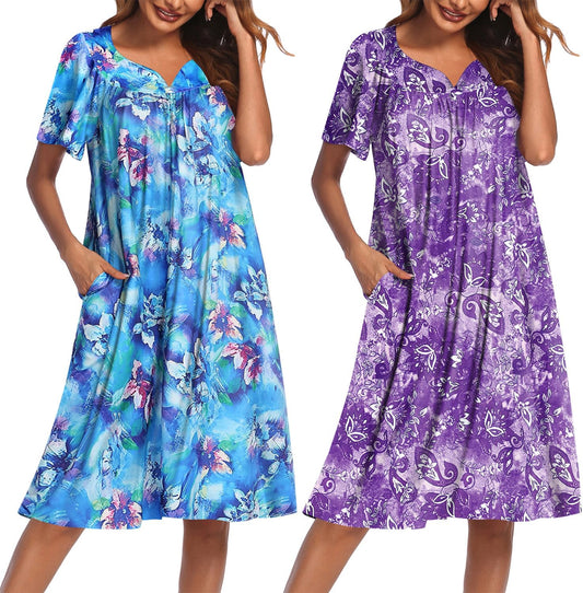Ekouaer 2 Pack House Dresses for Women with Pockets Short Sleeve Moo Moos