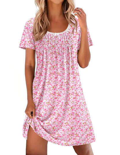 Ekouaer Nightgowns for Women Pleated Sleep Shirts Short Sleeve Night Shirts