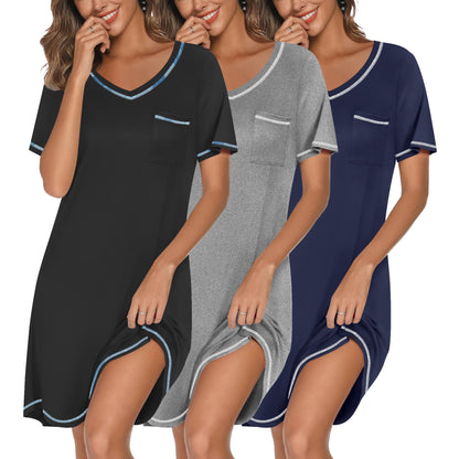 Ekouaer 3 Pack Nightgowns for Women Short Sleeve Sleep Shirt Soft Sleepwear