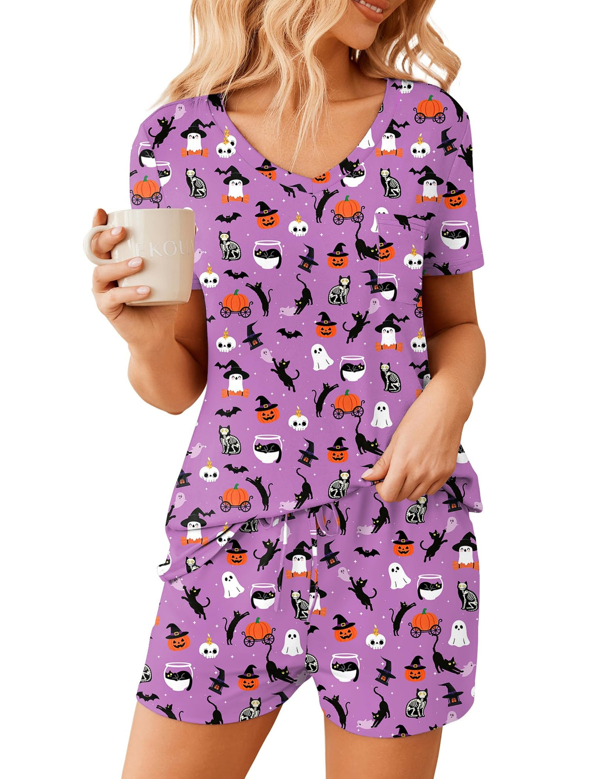 Ekouaer Womens Pajama Sets Shorts Soft 2 Piece Lounge Set with Chest Pocket
