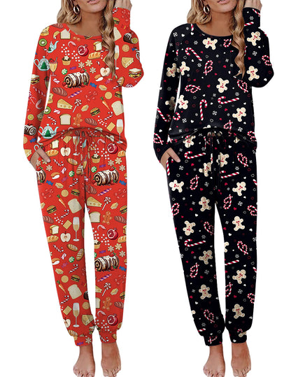 Ekouaer 2 Pack Womens Pajama Sets Long Sleeve Pjs Soft Comfy Lounge Set