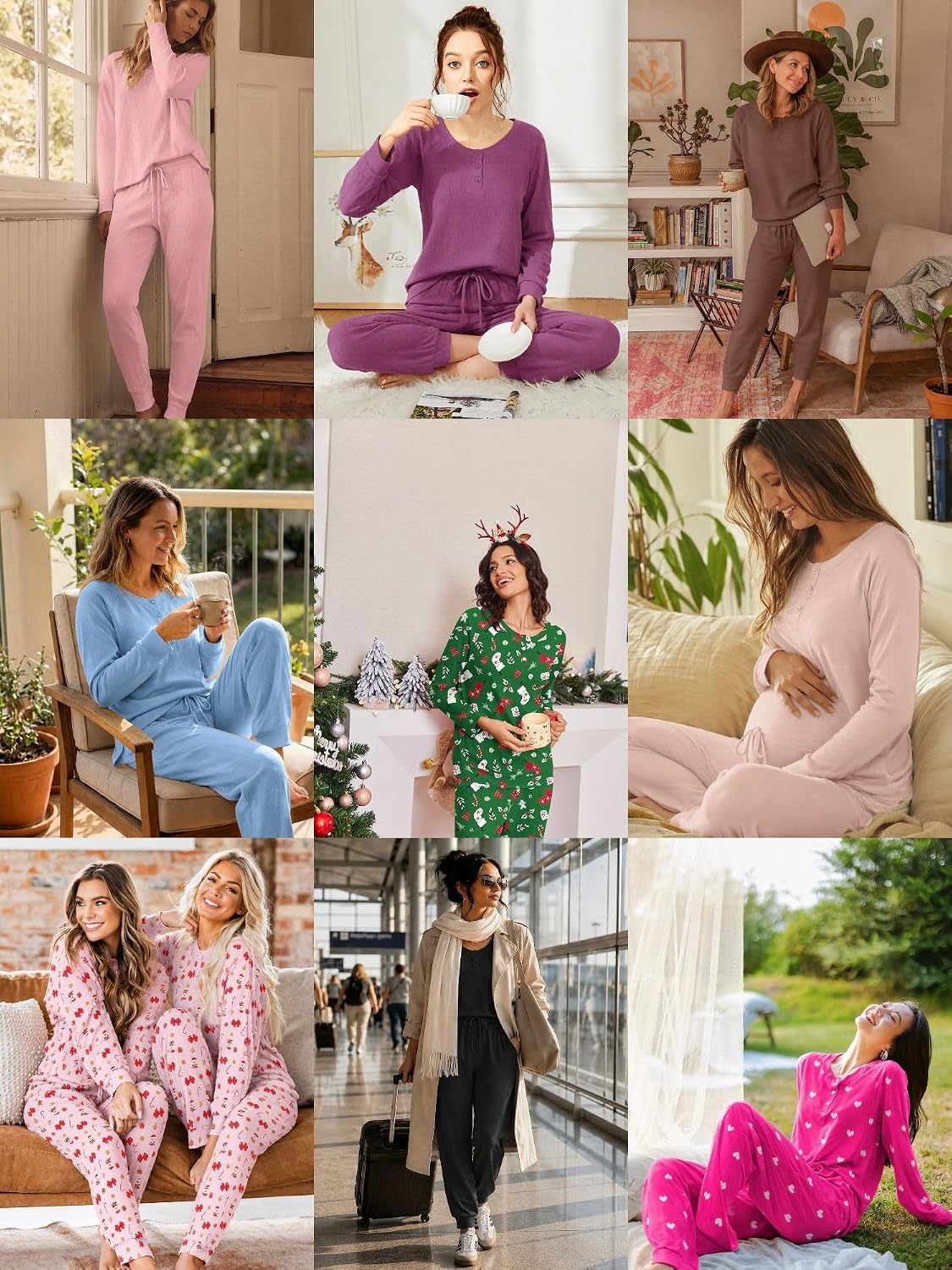 Ekouaer Pajamas Womens 2 Piece Long Sleeve Top and Jogger Pants Lounge Set