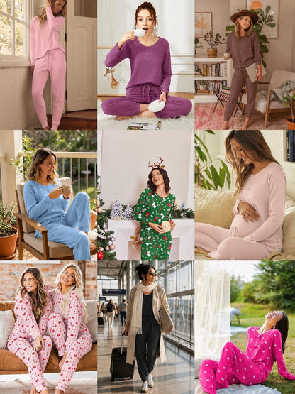 Ekouaer Pajamas Womens 2 Piece Long Sleeve Top and Jogger Pants Lounge Set