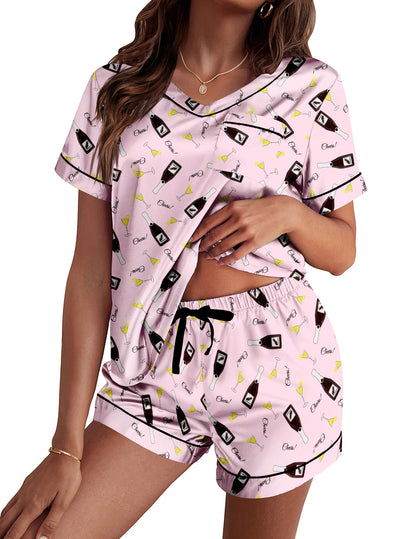 Ekouaer Silk Pajama for Women Short Sleeve Satin Pj Set Two Piece XS-XXL