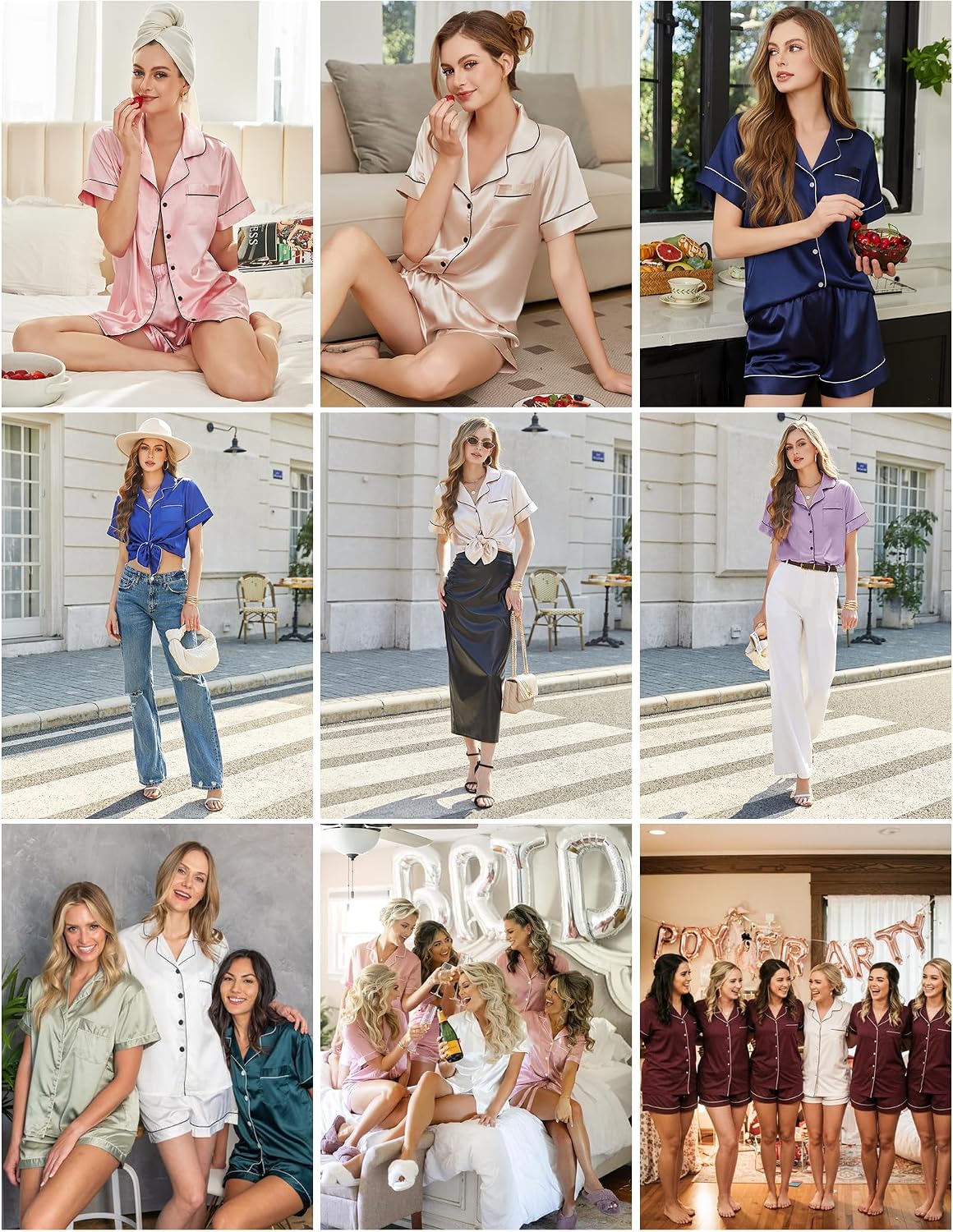 Silk Pajamas for Women Short Sleeve Sleepwear Soft Button Down Loungewear 2 Piece Satin Pjs Shorts Set S-XXL