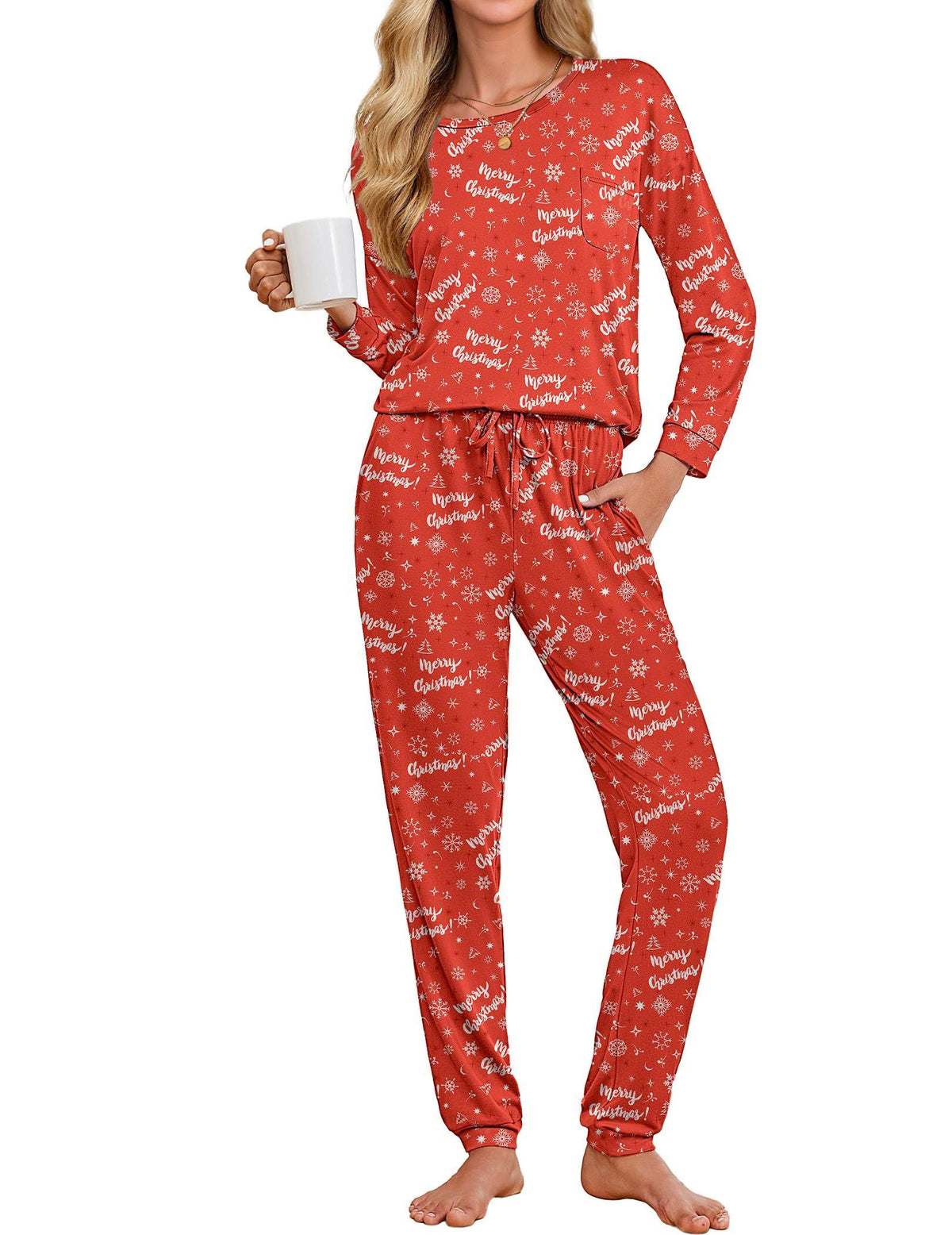 Ekouaer Womens Pajama Sets Long Sleeve Pjs Lounge Sets Joggers with Pockets