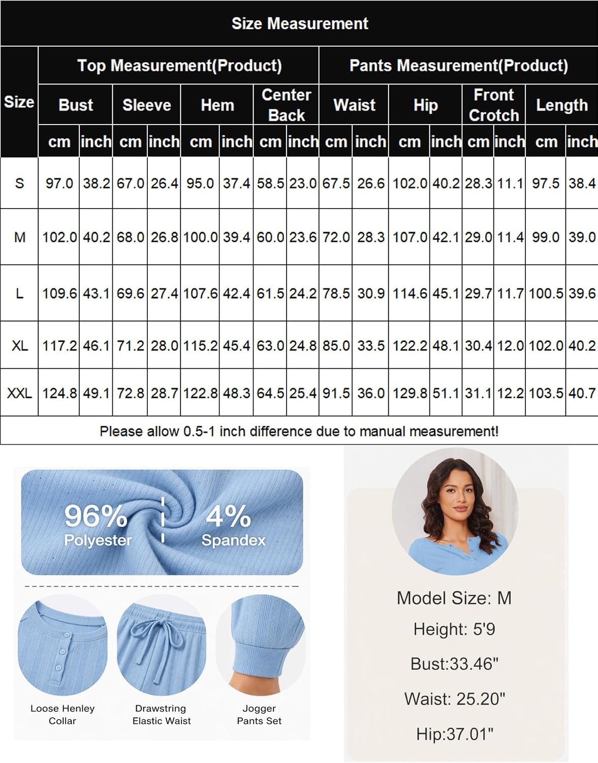Ekouaer Pajamas Womens 2 Piece Long Sleeve Top and Jogger Pants Lounge Set
