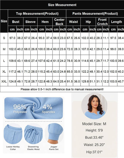 Ekouaer Pajamas Womens 2 Piece Long Sleeve Top and Jogger Pants Lounge Set