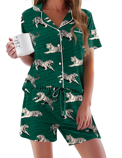 Ekouaer Pajamas Set for Women Short Sleeve Sleepwear Button Down Pj XS-XXXL