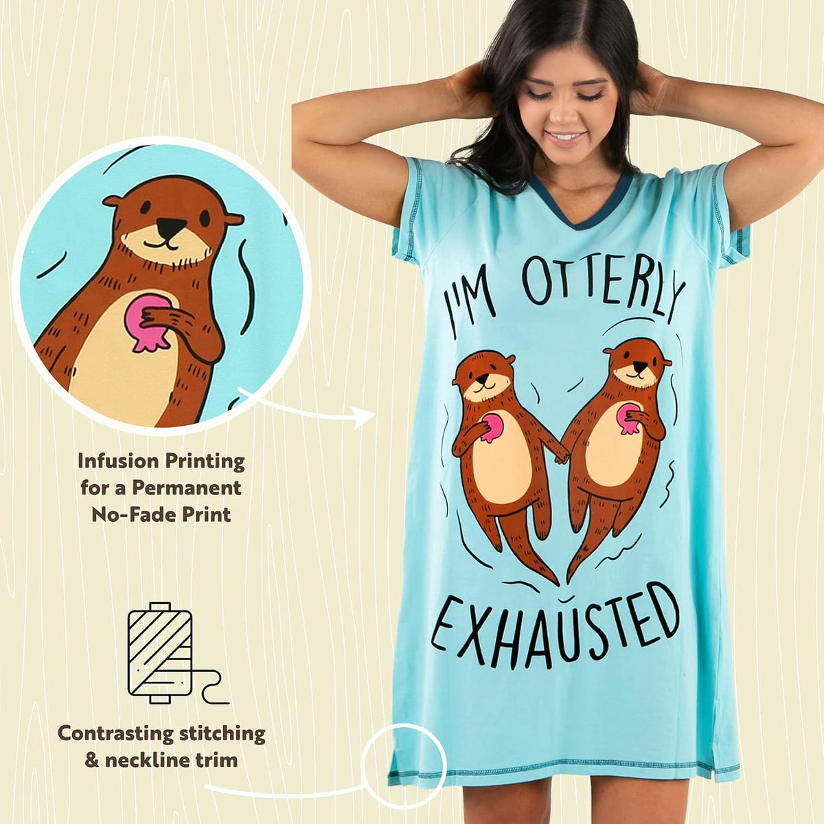 Lazy One Women's Novelty Cotton Nightgown, Cute V-neck Womens Sleep Shirts