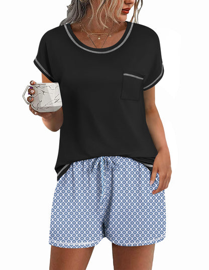 Ekouaer Womens Pajama Sets 2 Piece Pjs Short Sleeve Top and Shorts