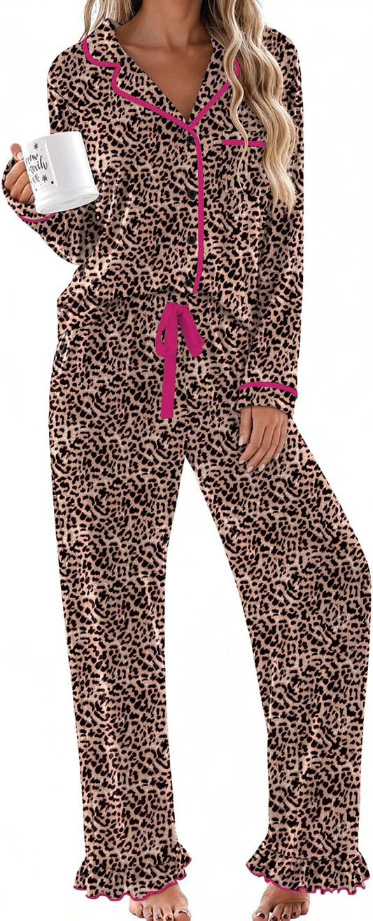 Ekouaer Womens Pajama Sets Long Sleeve Sleepwear Button Down Pjs Loungewear