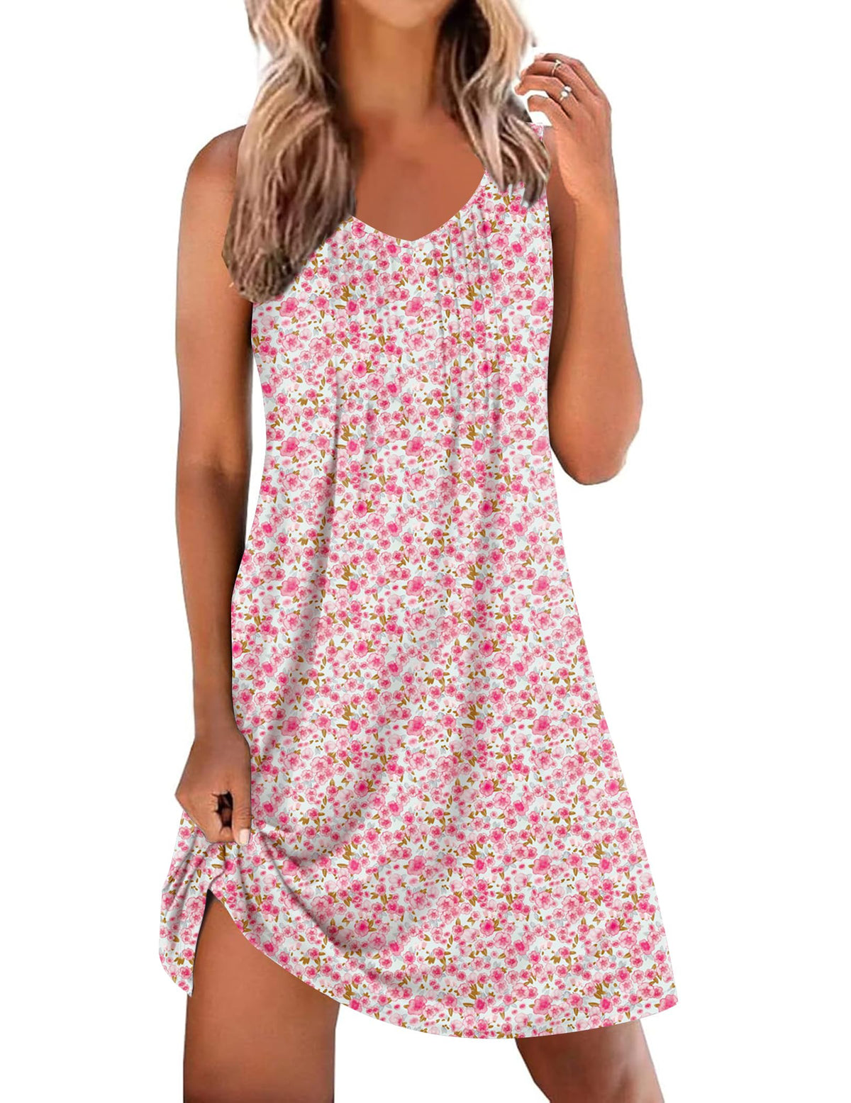 Ekouaer Cotton Nightgowns for Women Sleeveless Pleated Night Gown