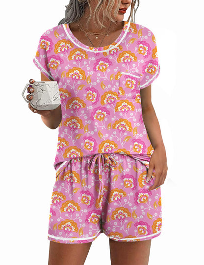 Ekouaer Womens Pajama Sets 2 Piece Pjs Short Sleeve Top and Shorts