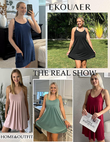Ekouaer Womens Racerback Sleeveless Nightgown Night Dress Soft Sleep Shirts